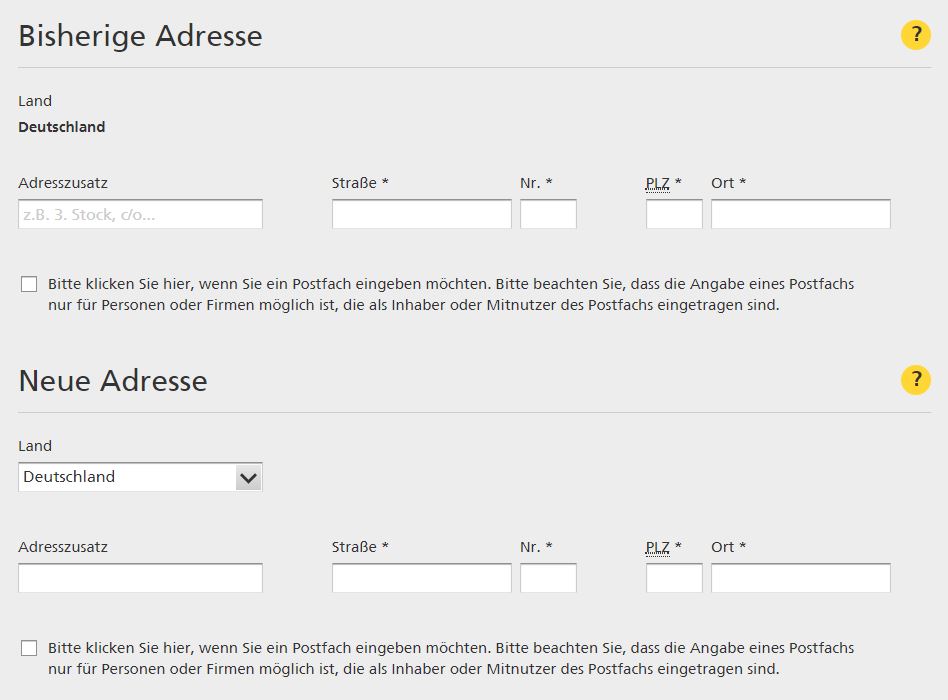 Nachsendeauftrag Formular - Deutsche Post - online ausfüllen